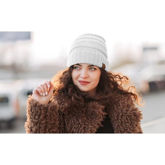 Chunky Knit Women's Beanie - Ultra Warm Winter Hat in Ivory, One Size Fits Most - Picture 2 of 6